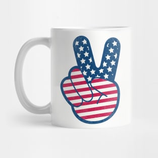 American Flag Retro Peace Sign Hand Distress Mug